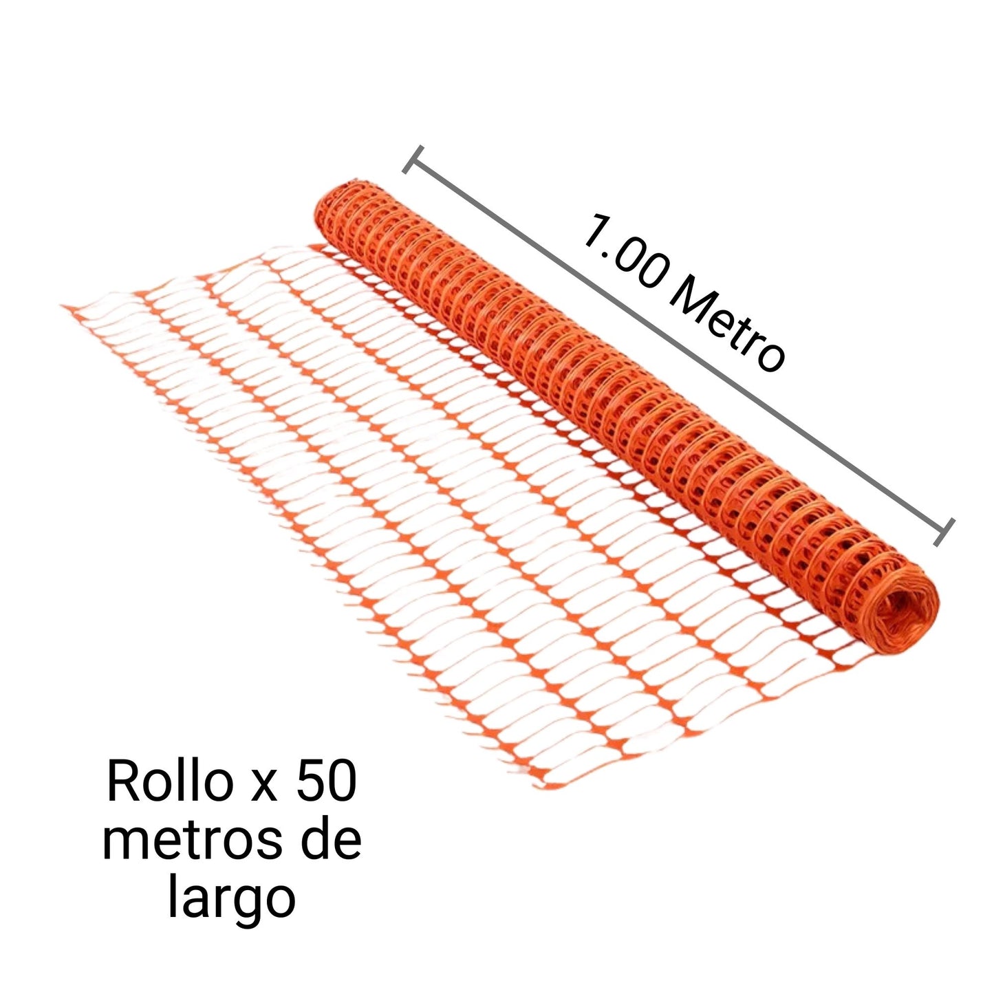 Malla Plástica Construcción H100cm Rollo 50mt Color Naranja